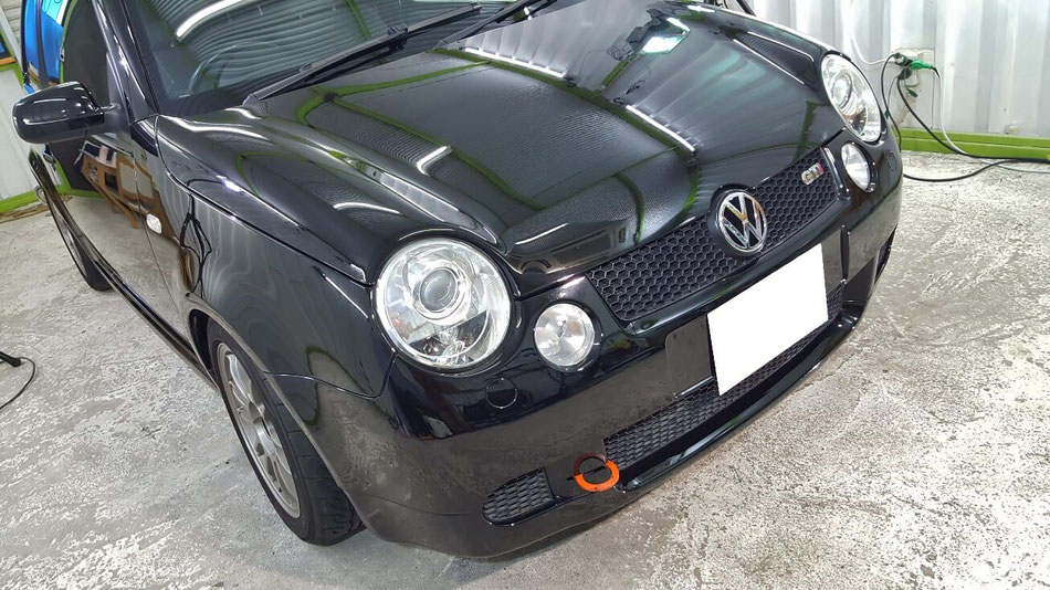 ルポGTIのコーティングメンテナンス完成 濃色車の艶復活 埼玉三芳の車磨き専門店 黒い塗装の艶改善