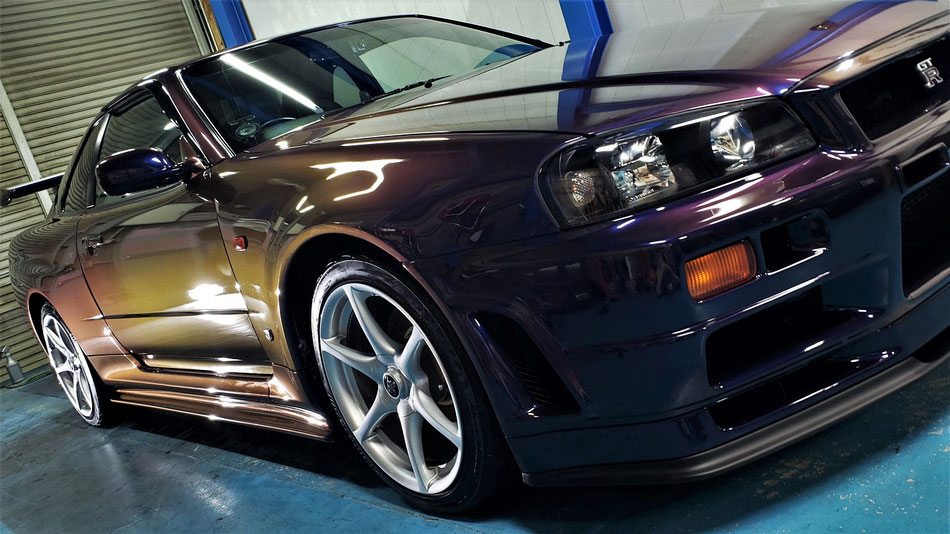 スカイラインgt-r bnr34 研磨 埼玉三芳 アートディテール 車磨き専門店