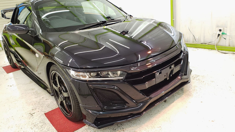 s660黒のオーロラマーク除去 コーティング後の車全体の艶