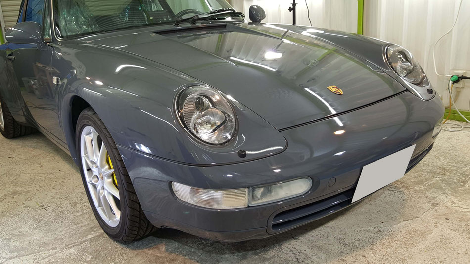 ポルシェ９９３のセラミックコーティング完成 濃色車の研磨作業 埼玉の車磨き専門店