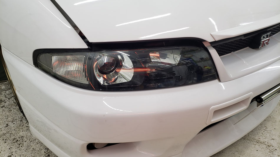 r33gt-r  ヘッドライトコーティング施工