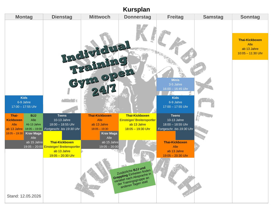 Aktueller Kursplan des TKC als Bild.