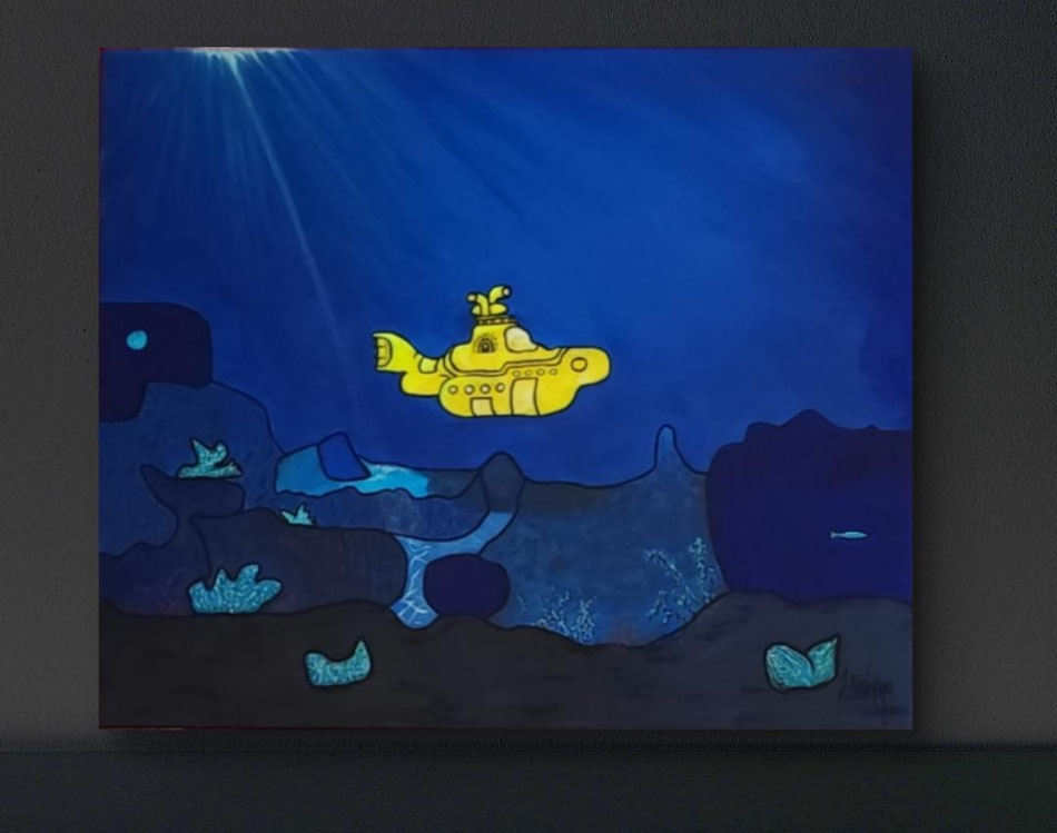 MY YELLOW SUBMARINE acrylique sur toile 45x55cm