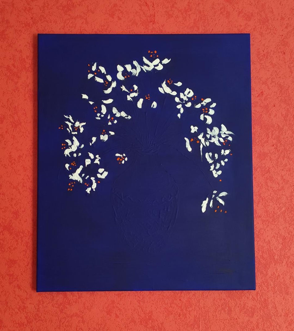 VASE EN OUTREMER acrylique sur toile 45x55cm