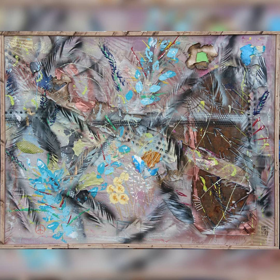 “fifty shades of flowers“ - Acryl/Metall/Lacke auf bespannter Sperrholzplatte - gerahmt (103x81) 🔴