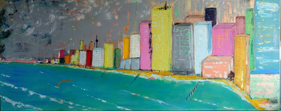 "Paradise City IV" - Acryl/Kreiden auf Leinwand (250 x 100) 🔴