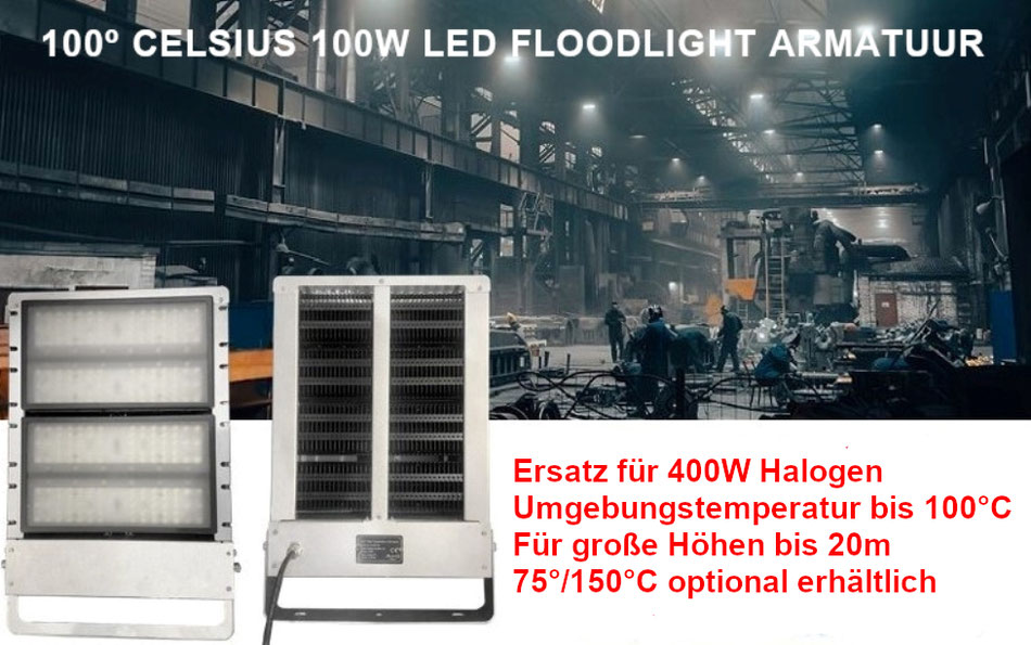 Hitze- und hochtemperaturbeständige LED-Leuchten IP67 bis 150 Grad Celsius 75 bis 200 W, BBM Ledproducts
