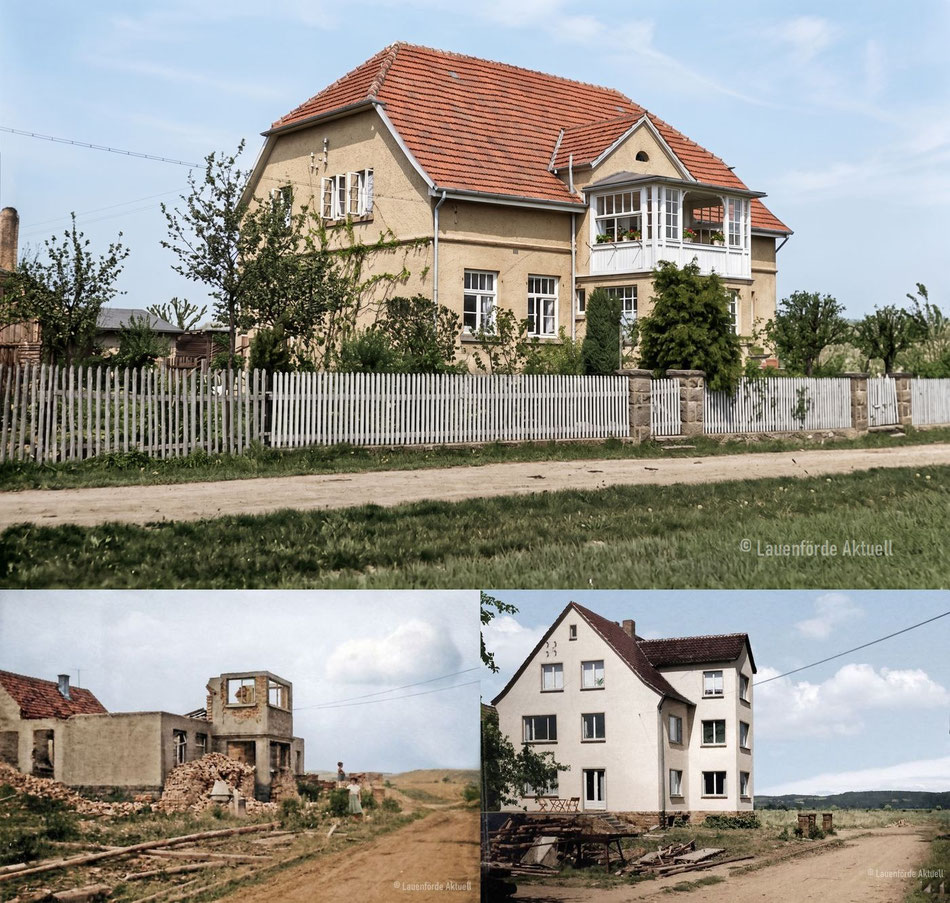 Haus "von Wehrden", später Lotz in der Sohnreystrasse vor dem Brand (1951) nach dem Brand, Foto von 1955 und nach dem Wiederaufbau.