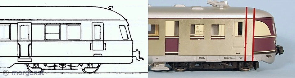 Steuerwagen rechte Seite, Vergleich Zeichnung und Modell
