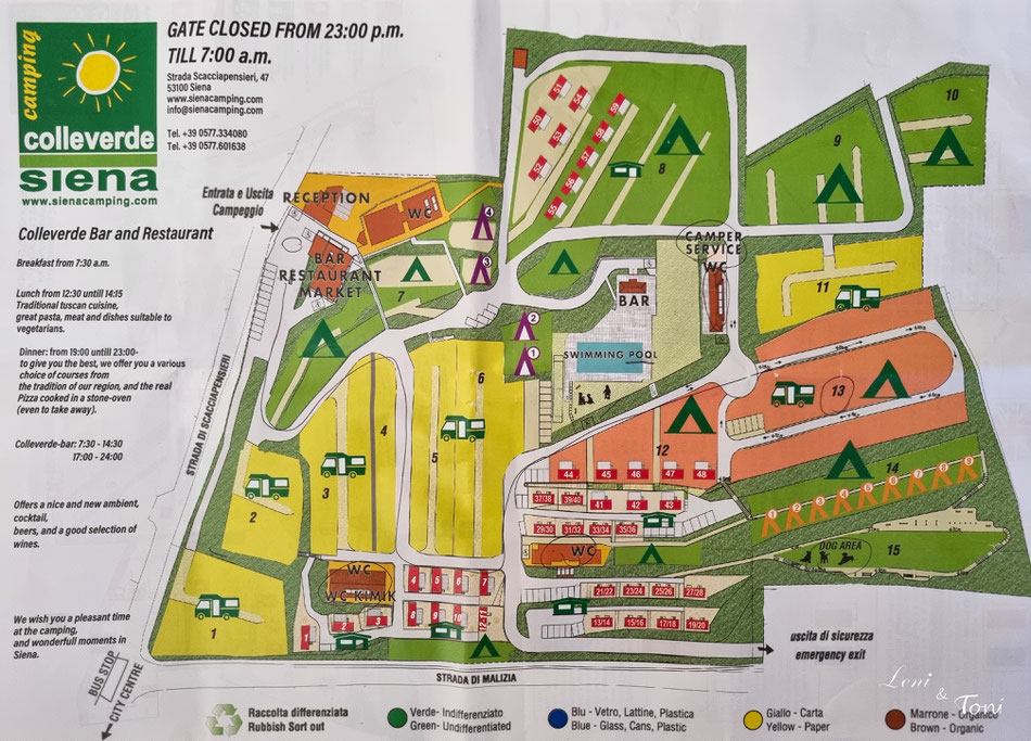 Die Übersicht des Campingplatzes. Wir dürfen uns in Zone 13 einen freien Platz nach unserer Wahl aussuchen