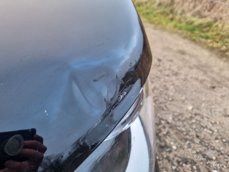 Ein Schaden an der Motorhaube 