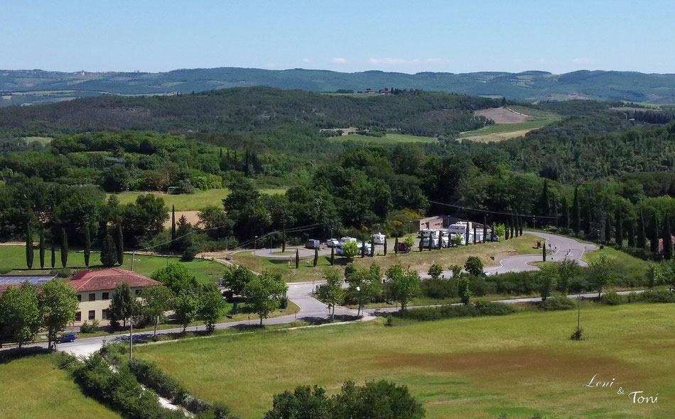 Der Wohnmobilstellplatz in Monteriggioni