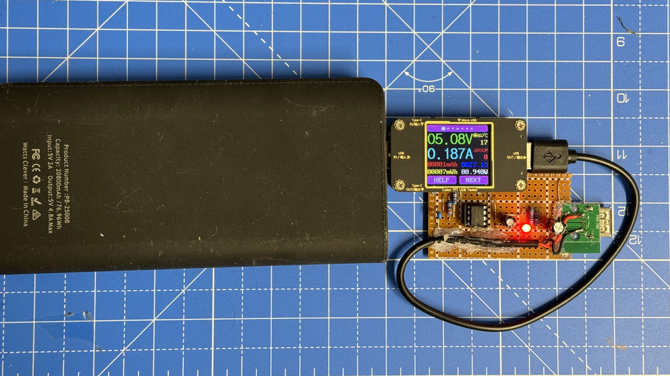 Testing showing pulse current of 187mA and 0mA quiescent current