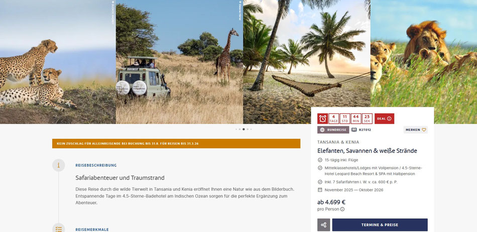 Tansania Safari und Badeaufenthalt Sansibar inklusive Flug 2025-2026|Touristik-Fachwirt Olaf Diroll berät und bucht im Reisebüro Reiselotsen Tansania Kombireisne mit Kenia Badeurlaub und Sansibar all inclusive Strandhotel