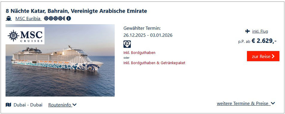 Silvester Kreuzfahrt Dubai mit Flug 2023/2024 von TUI Cruises und Mein Schiff 2 Premium all inclusive ab Dubai mit Oman, VAE, Katar