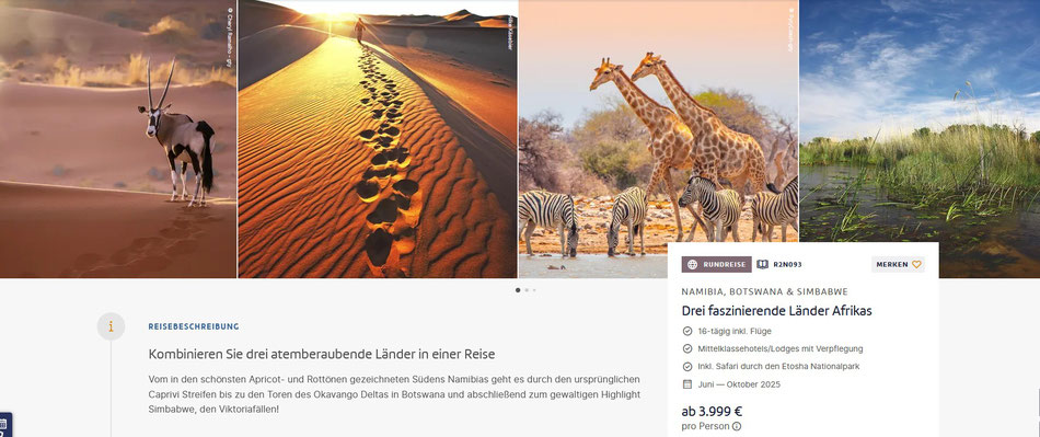 Berge & Meer Südafrika Rundreisen 3 Länderkombireise Südafrika, Botswana & Sombabwe mit Flug 2025