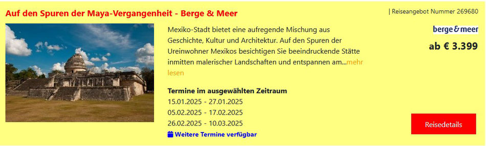 Rundreise Mexiko Gruppenreise von Berge&Meer mit Flug Mexico City bis Yucatan mit Badeurlaub Cancun 2025