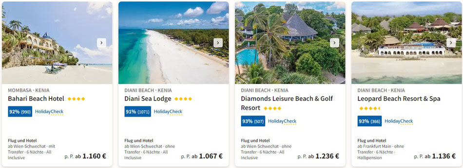 Kenia Badeurlaub am weissen Sandstrand im all inclusive Hotel mit Pool und Flug 2024-2025 günstig Dertour buchen