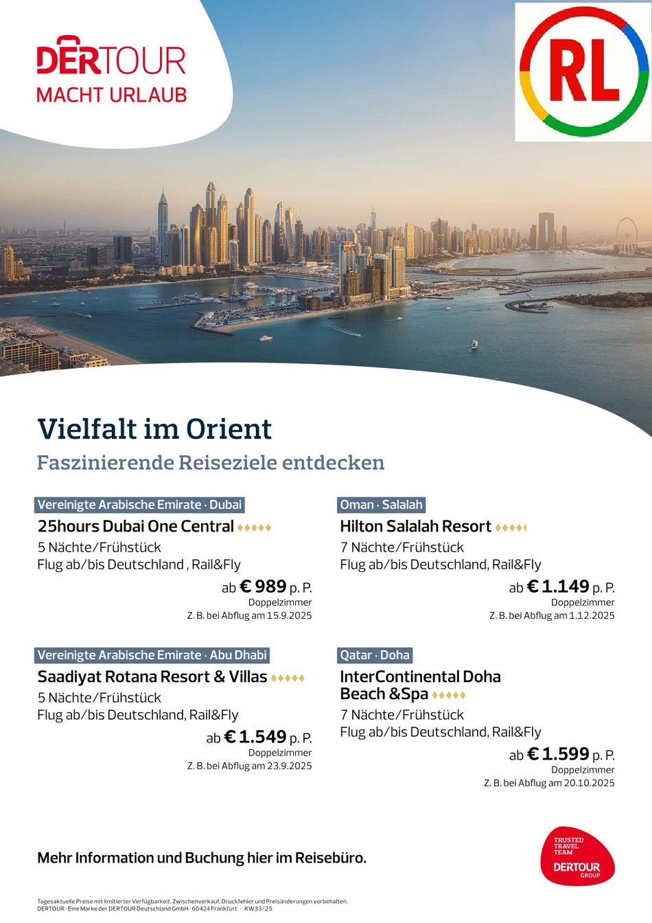 Vereinigte Arabische Emirate VAE Flugreisen Orient als sichere Pauschalreise Dertour & Meiers Weltreisen 2026 | Flugreisen Dubai, Abu Dhabi, Doha, Sultanat Oman 5-Sterne Luxushotels incl. Flug 2025 beim Reisebüro Reiselotsen by Olaf Diroll günstig buchen