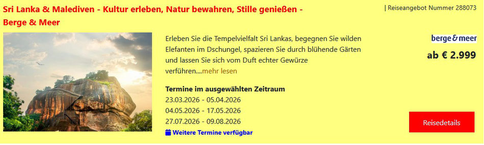 Frühbucher Angebot Sri Lanka Rundreise mit Malediven Badeurlaub Gruppenreise inklusive Flug 2026 | Berge & Meer Sri Lanka Reisen by Reisebüro Reiselotsen Experten Olaf Diroll günstig buchen