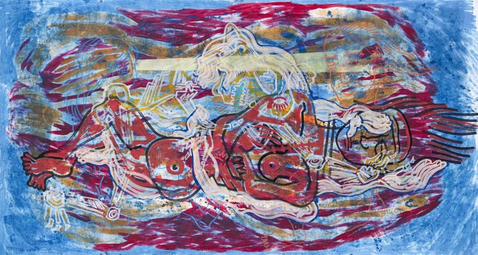 MAYA GELFMAN, The sleep, Acrylic and industrial markers on aquarelle paper, 2014, 150x280cm 