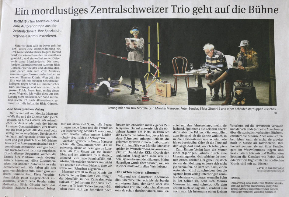 Monika Mansour, Trio Mortale, Krimi, Luzerner Todesmelodie
