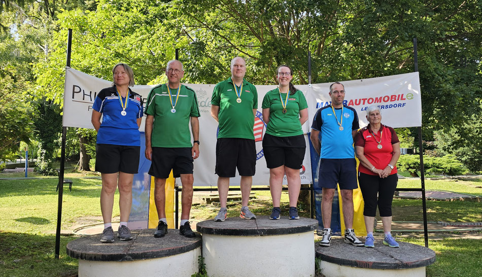 v.l.: Gerlinde Krämer, Egon Stingl (jeweils 2. Platz), Gerd Nakowitsch, Karin Heschl (jeweils NÖ Landesmeister), Hans-Peter Werner, Franziska Trutschnig (jeweils 3. Platz)