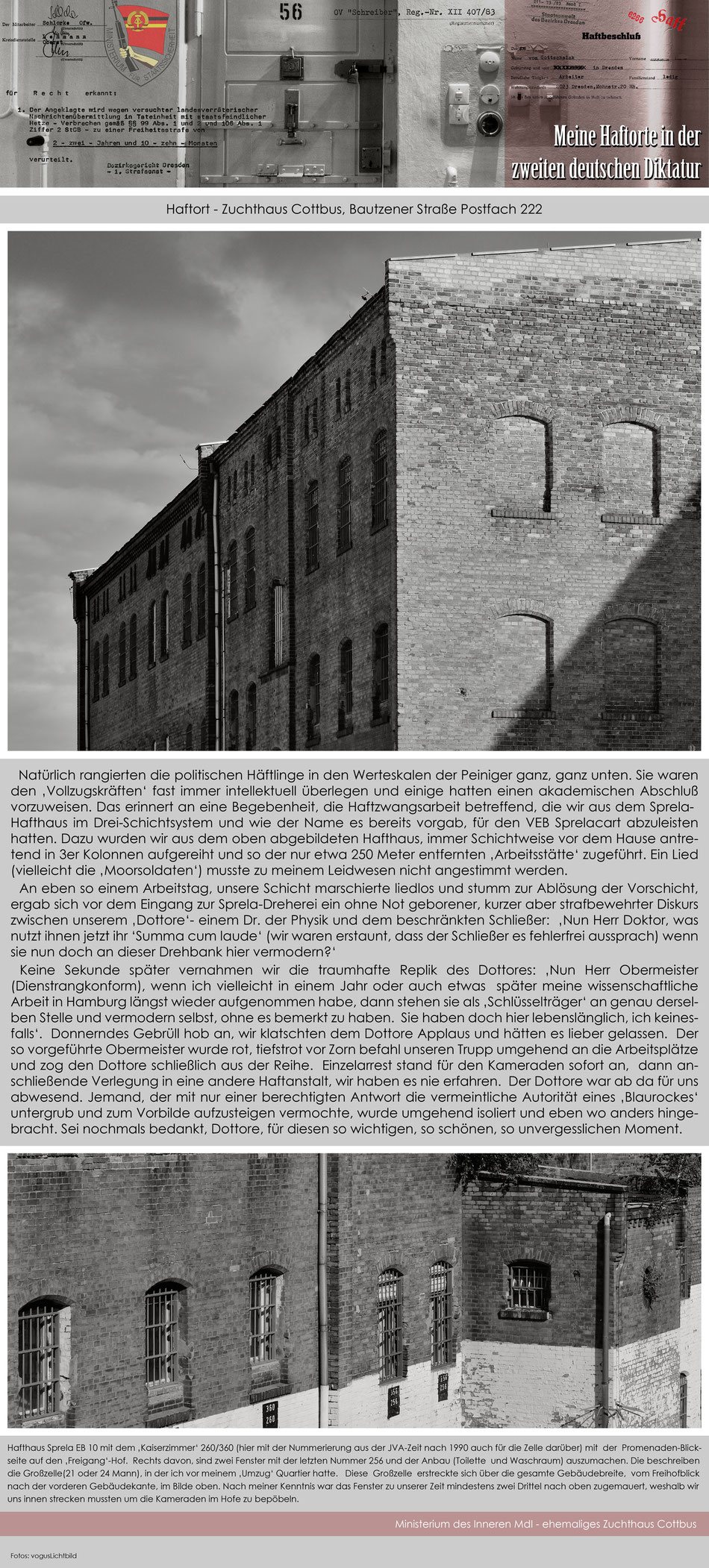 Haftort in der zweiten deutschen Diktatur - Ministerium des Inneren Zuchthaus Cottbus DDR