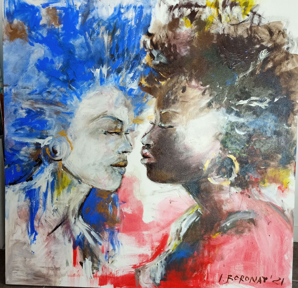 Connectades, cara a cara...90x90 mixta sobre tela