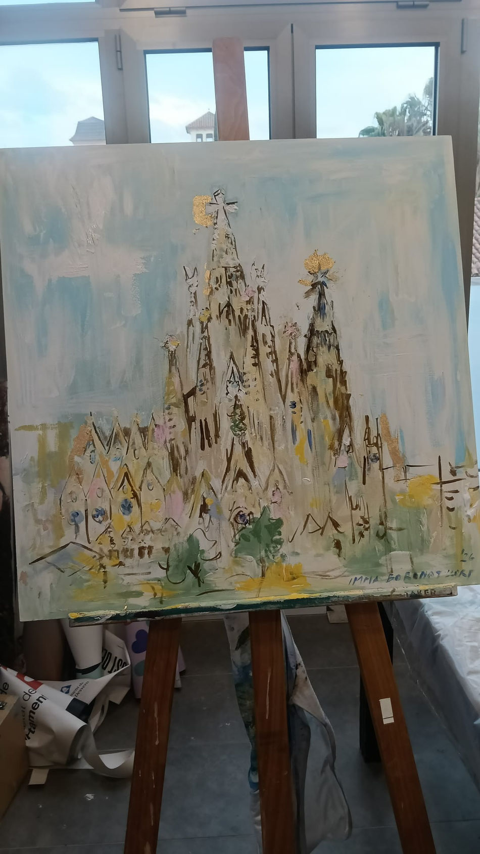 Sagrada Família. Sobre fusta mixta, pa d'or 50x50