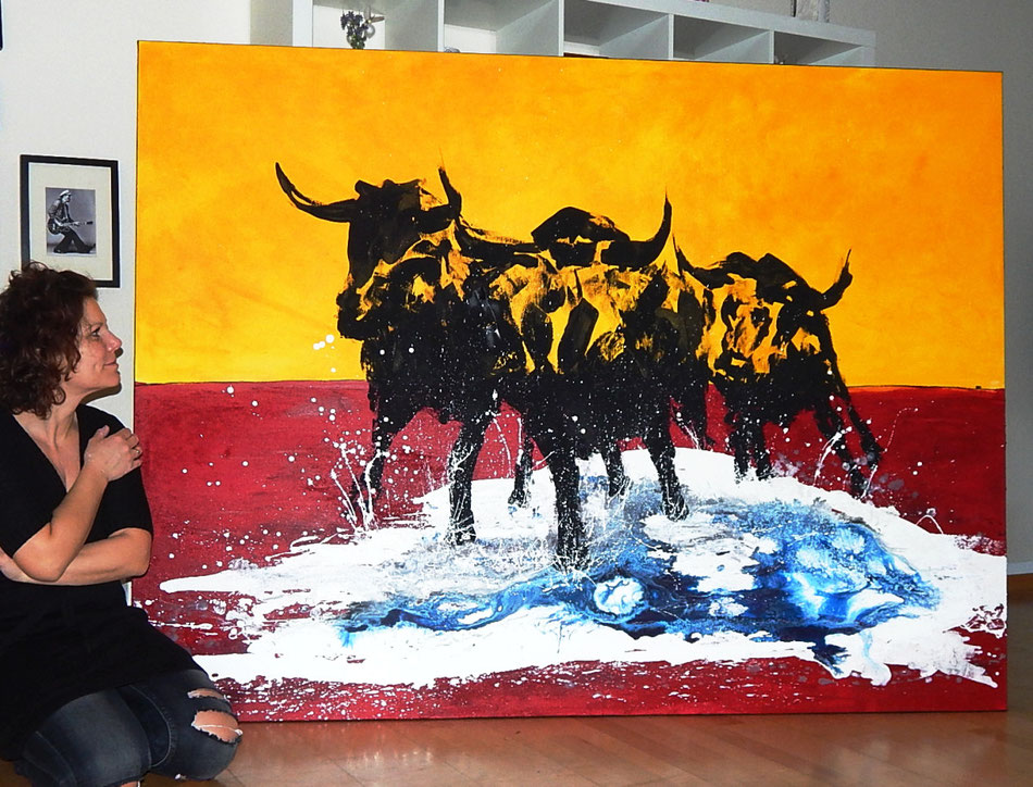 Stierbild gemalt gelb rot