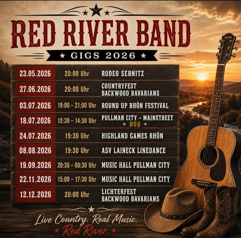 Red River Band Bayreuth, Country Rock Bayreuth, Country Oberfranken, Dario Dorsch Country, Country Music Dario Dorsch Bayreuth, Dario Dorsch Country Nordbayern, Red River Band Bayreuth,Country DORSCH Bayreuth, Auftritte 2026 Red  River Band Bayreuth,  