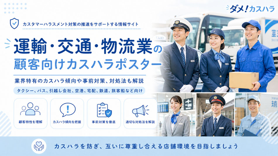 運輸・交通・物流業向けのカスハラポスターと、業界特有のカスハラ傾向や事前対策、対処法の記事