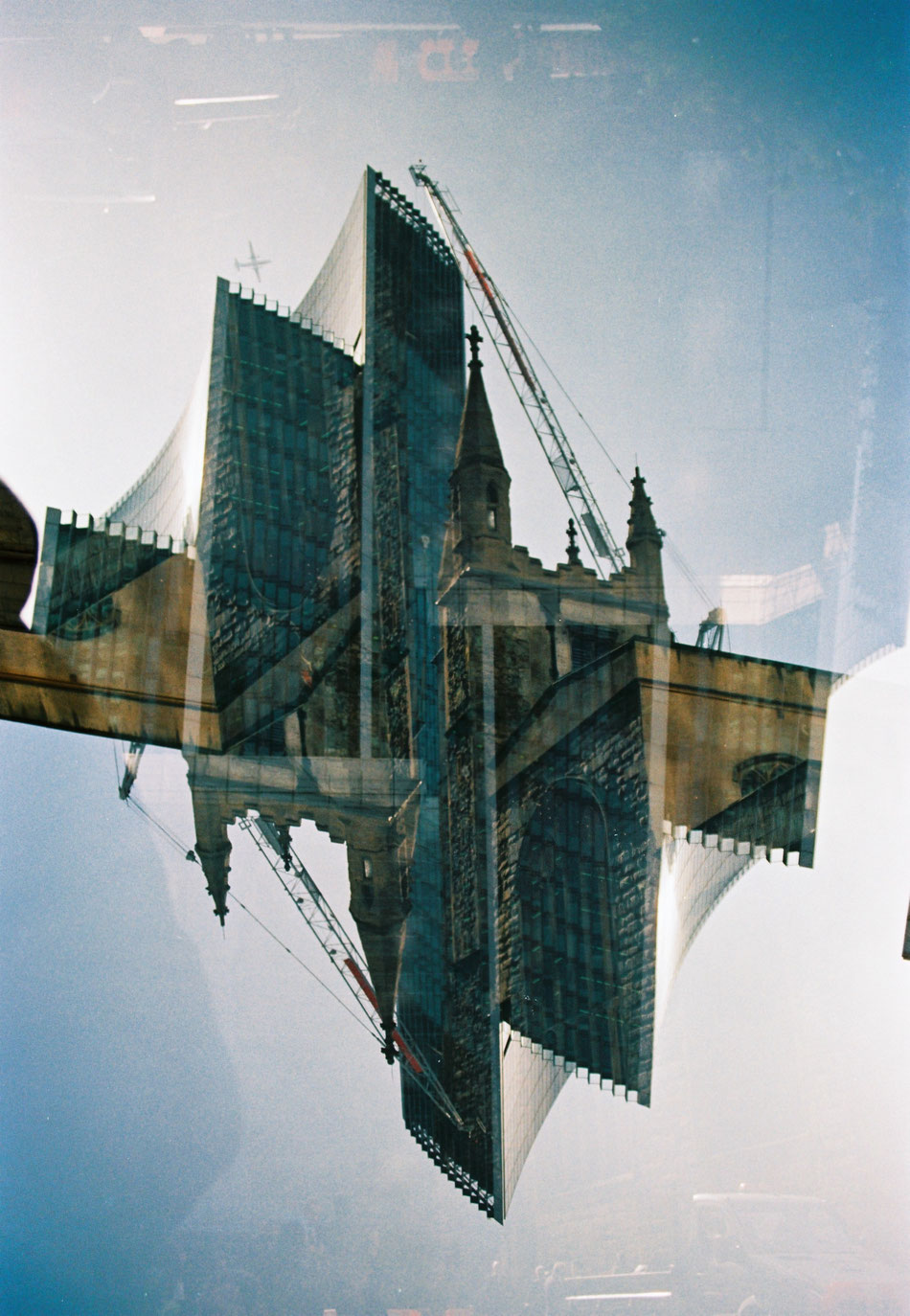 London, cathedral, modern architecture, double exposure, extraction, mirror, reflection, analog, construction, abstract, art