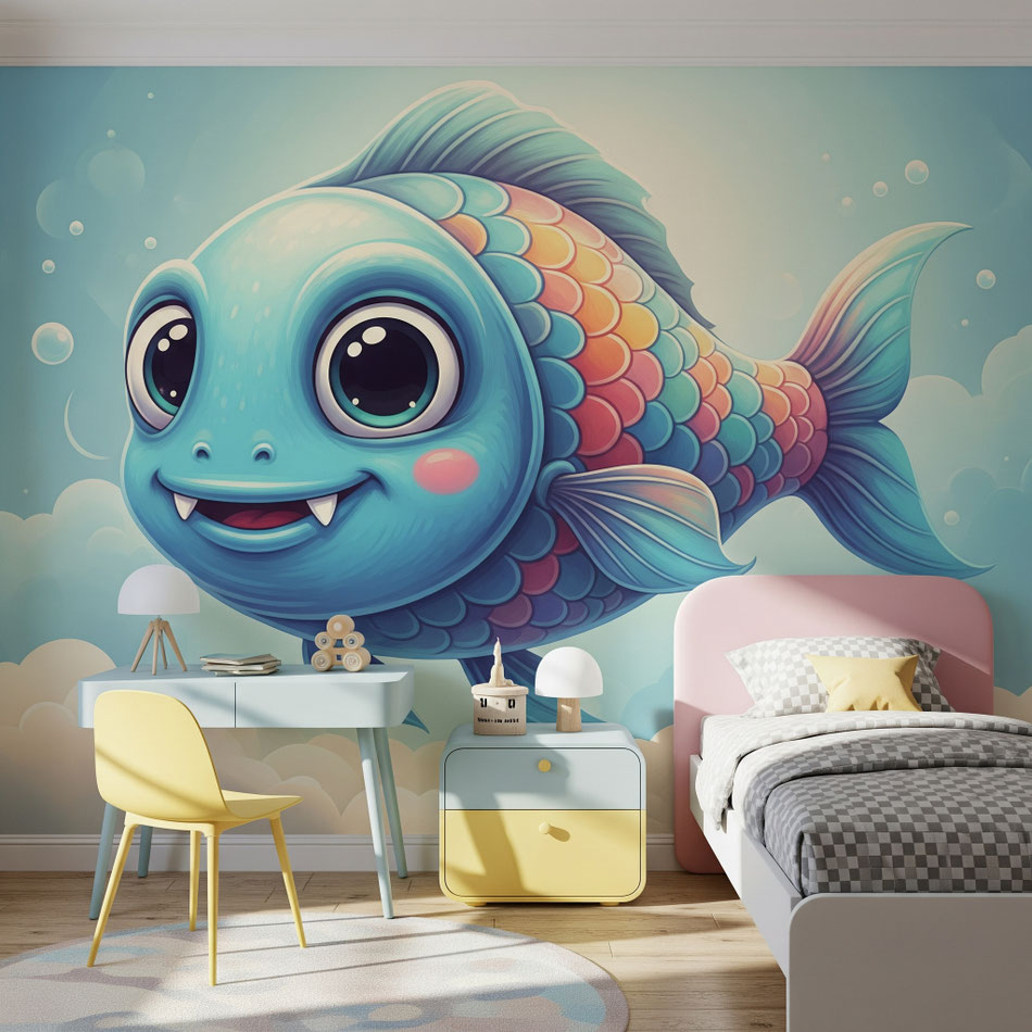 Graffiti 3d Malerei Berlin Fantasievolle 3D-Wandmalerei: Der freundliche, bunte Fisch als Hingucker in der Kinderzimmergestaltung – ein Unikat von Appolloart.