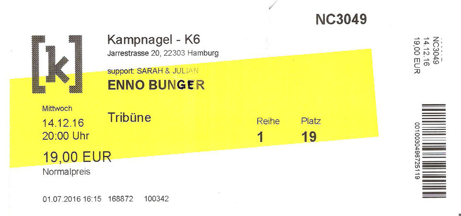 Nr.314 - 14.12.2016 - Enno Bunger - Kampnagel, Hamburg