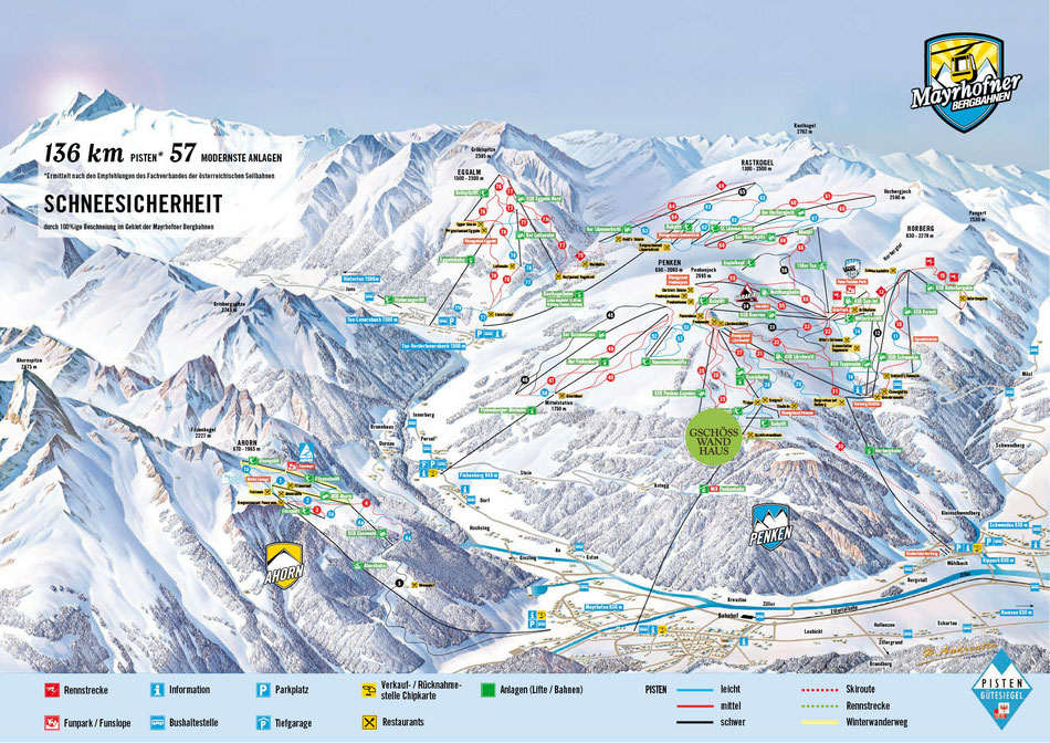 Pistenplan Penken Mayrhofen - mitten drin unser Gasthof Gschösswandhaus