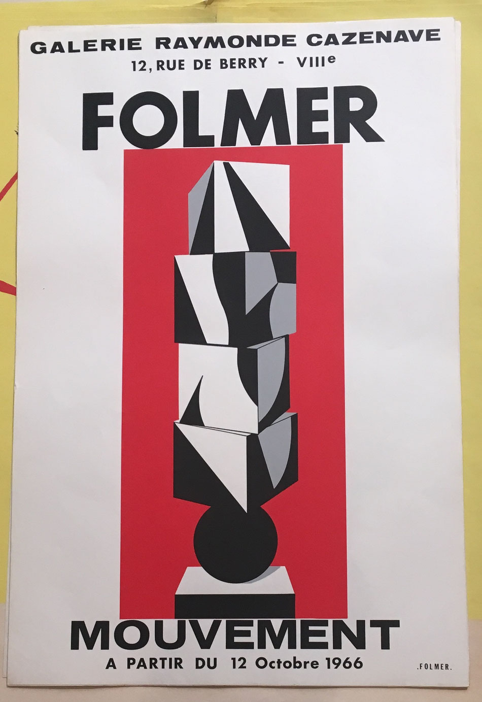 Georges Folmer , affiche lithographique en couleurs . Galerie Raymond Cazenave "Mouvement " 12 octobre 1966, 60 x 40 cm, disponible à galerie agnes thiebault