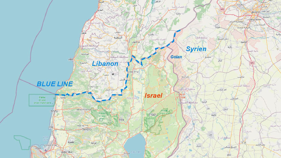 DIE BLAUE LINIE zwischen ISRAEL UND LIBAONON nach UN-Resolution 425