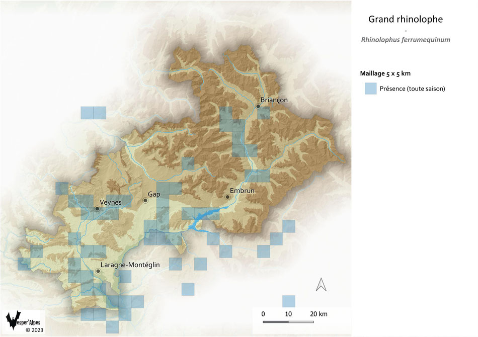 Répartition du Grand rhinolophe dans les Hautes-Alpes