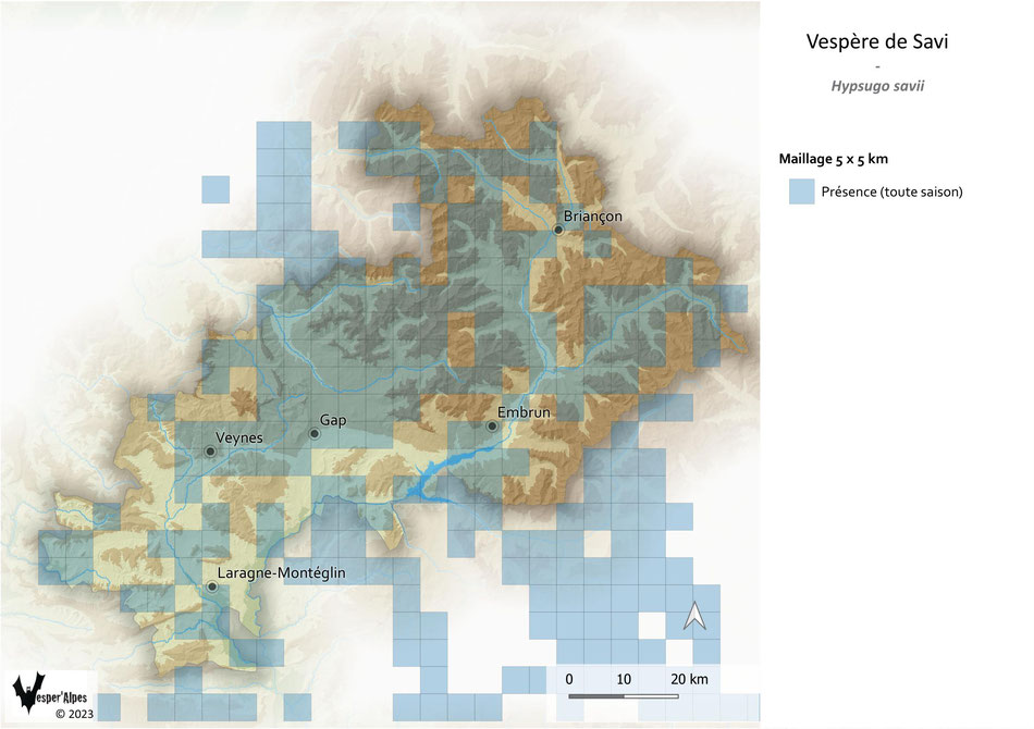 Répartition du Vespère de Savi dans les Hautes-Alpes