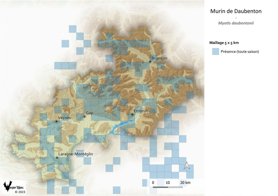 Répartition du Murin de Daubenton dans les Hautes-Alpes