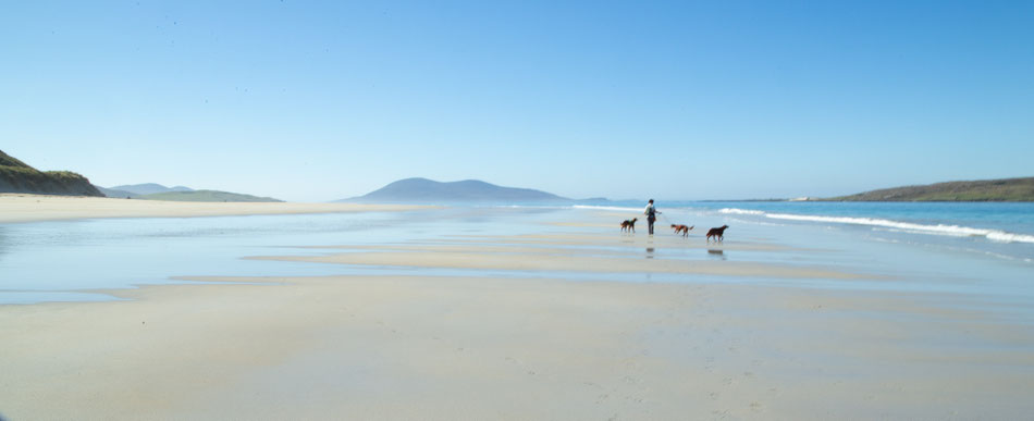 Kein Traum, keine Fata Morgana. Das sind wir - auf dem Strand von Luskentyre, Isle of Harris. 