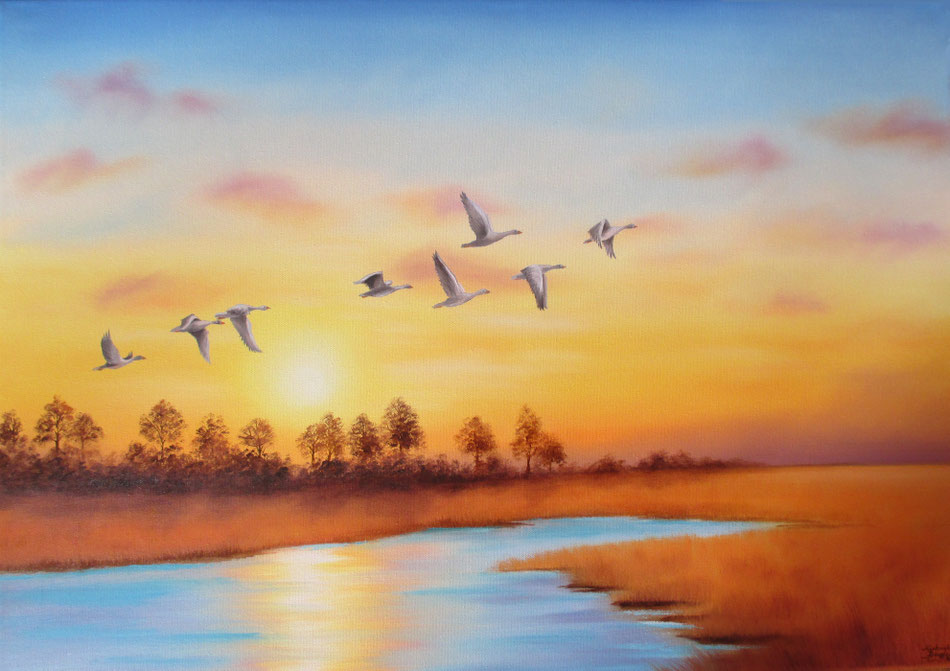 Wildgänse im Flug - Ölgemälde - Kunst - Auftragskunst