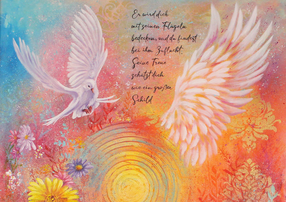 Psalm 91,4 - Öl Acryl Gemälde - Taube - Flügel - Kunst - Schild