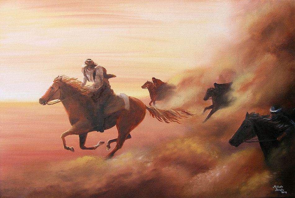 Pferde - Pferderennen - Flucht - Ölmalerei - Gemälde