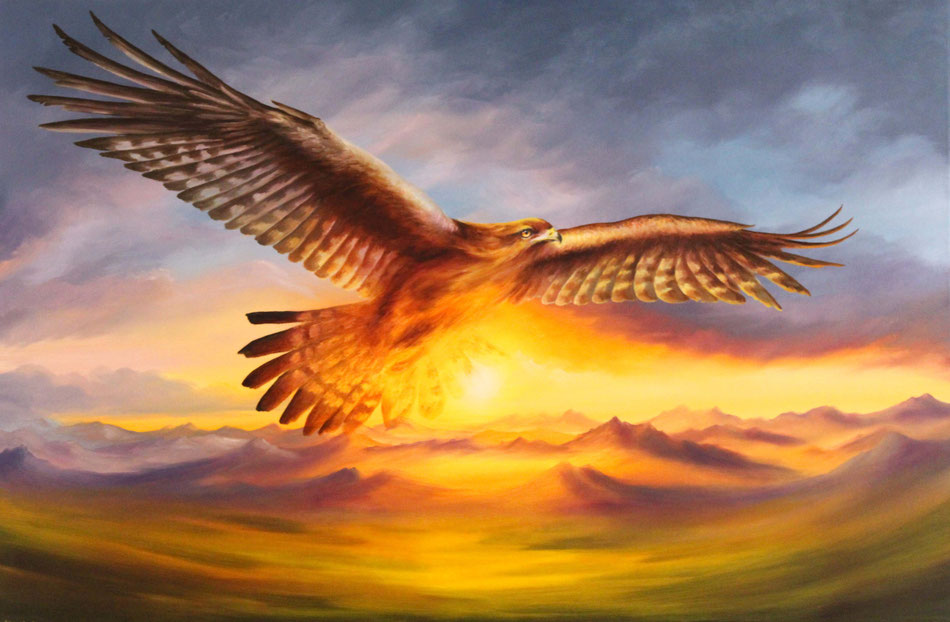 Morgenröte - Bussard - Sonnenaufgang - Öl-Gemälde - Malerei - Kunst - Hiob-Serie