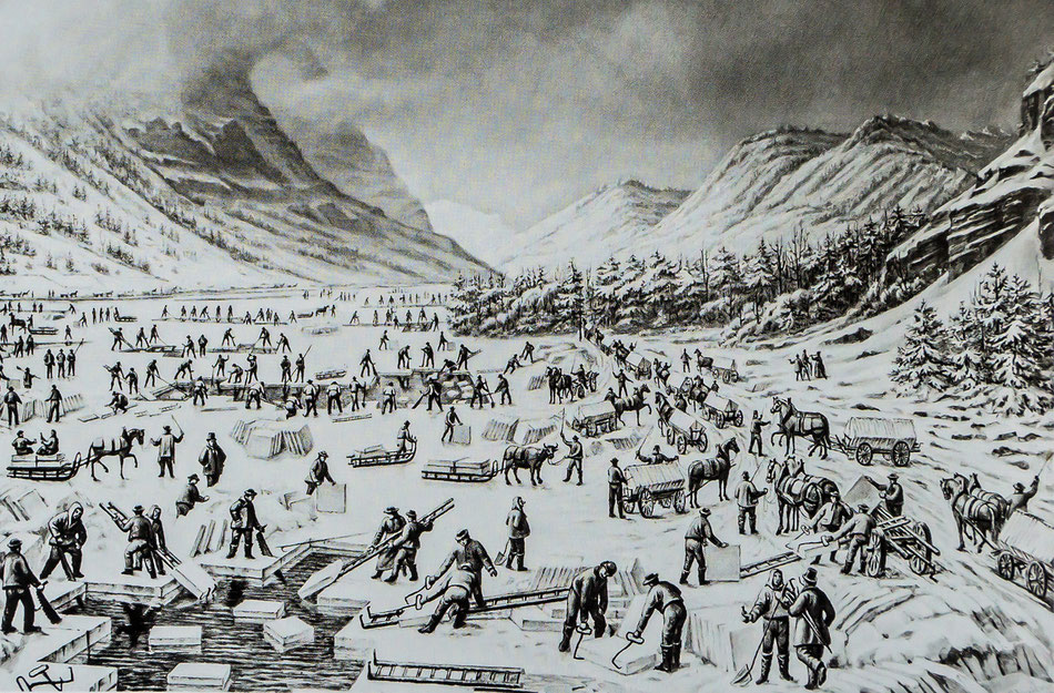 Gletschern im Klöntal, Lithographie von J. Weber in “Neue Alpenpost” vom 17. März 1877. 