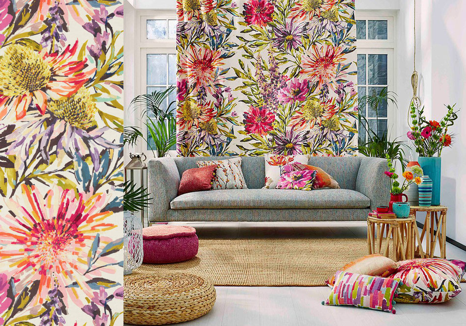 Décoration rideaux fleuris colorés