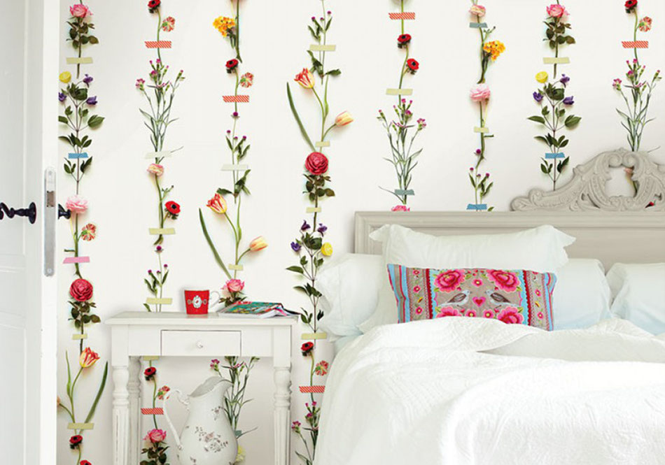 Décoration papier peint floral trompe l'oeil